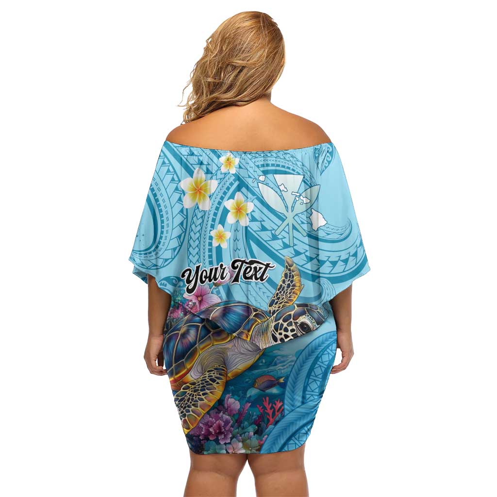 Personalized Hawaii Sea Turtle Family Matching Off Shoulder Short Dress and Hawaiian Shirt Hawaii Map Ocean Vibes