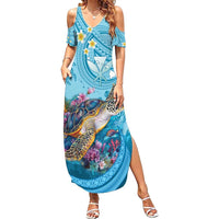 Personalized Hawaii Sea Turtle Family Matching Summer Maxi Dress and Hawaiian Shirt Hawaii Map Ocean Vibes