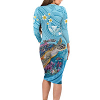Personalized Hawaii Sea Turtle Long Sleeve Bodycon Dress Hawaii Map Ocean Vibes