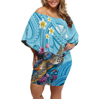Personalized Hawaii Sea Turtle Off Shoulder Short Dress Hawaii Map Ocean Vibes