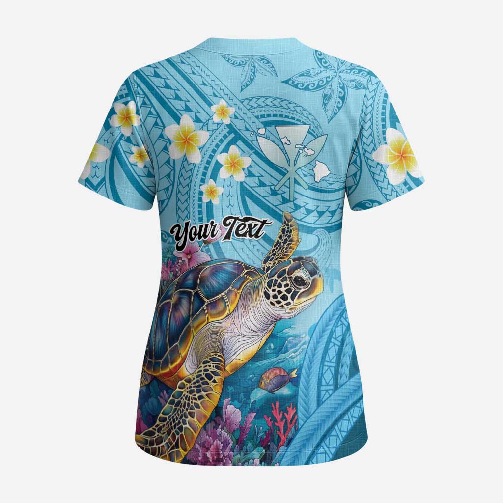 Personalized Hawaii Sea Turtle Scrub Top Hawaii Map Ocean Vibes - Polynesian Pride