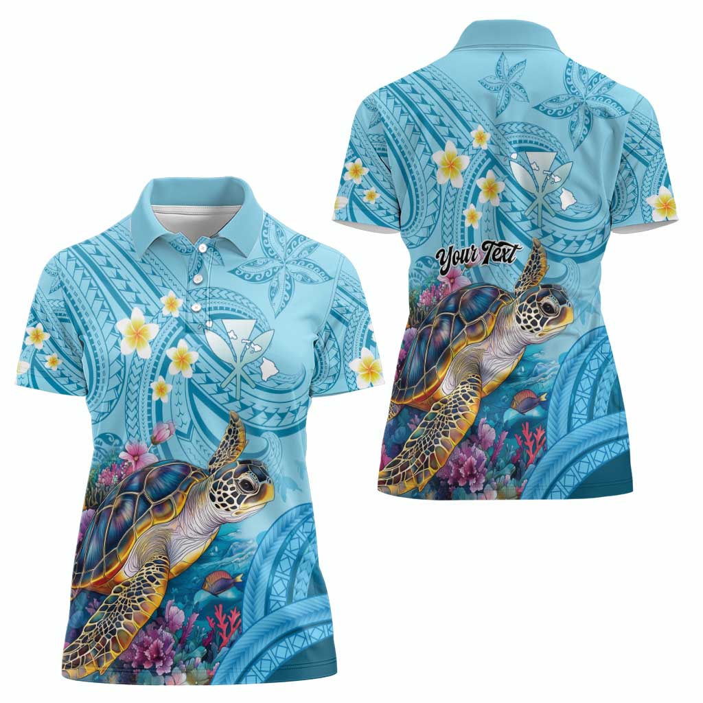 Personalized Hawaii Sea Turtle Women Polo Shirt Hawaii Map Ocean Vibes