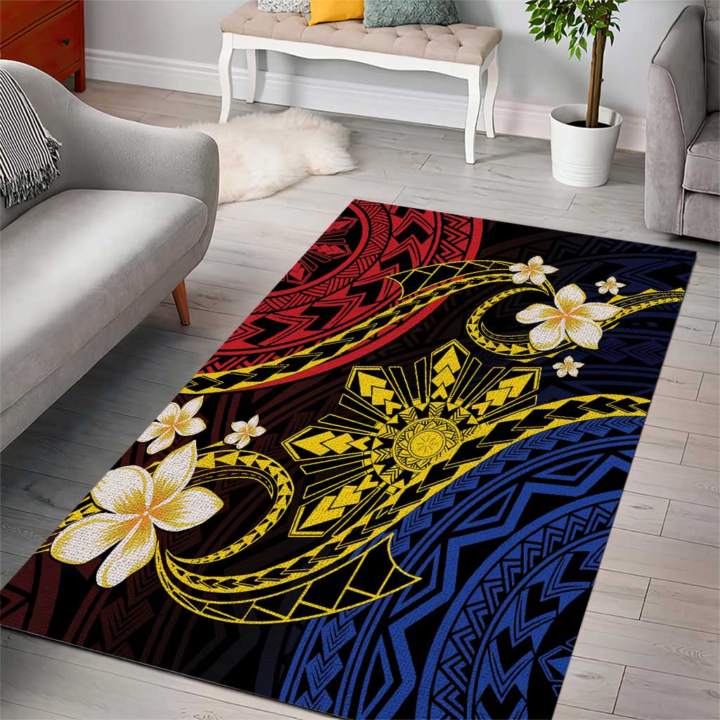 Philippines Spirit Tribal Sun Plumeria Area Rug Red And Blue Polynesian Pattern