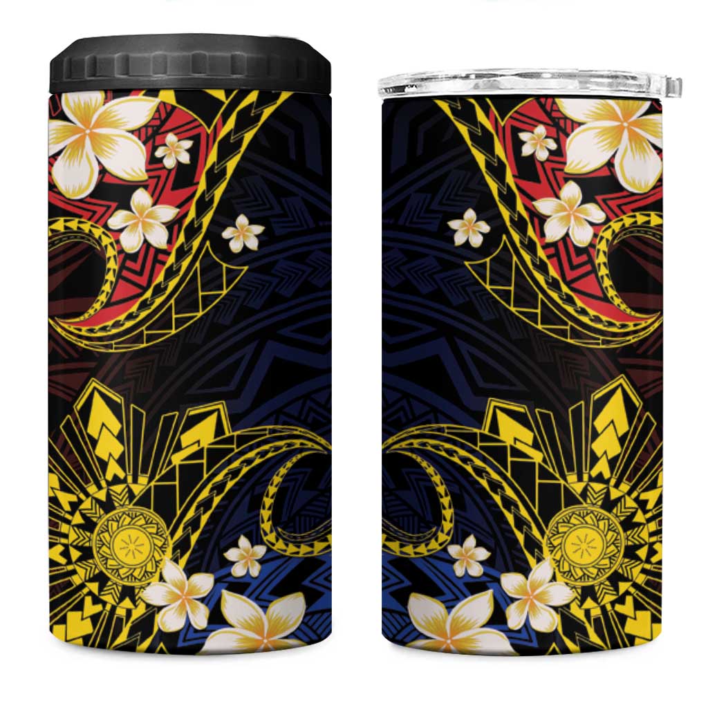 Philippines Spirit Tribal Sun Plumeria 4 in 1 Can Cooler Tumbler Red And Blue Polynesian Pattern LT01 One Size: 16 oz Black - Polynesian Pride