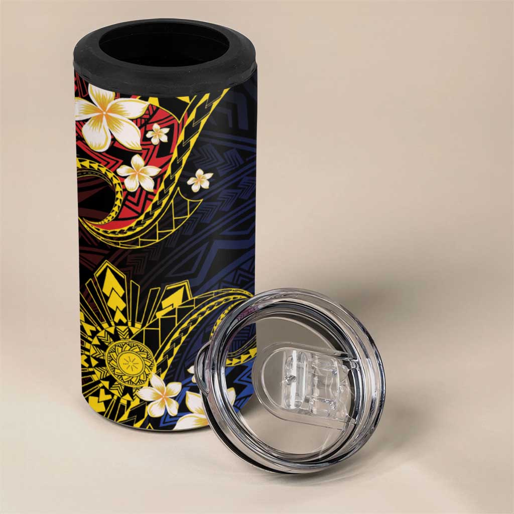 Philippines Spirit Tribal Sun Plumeria 4 in 1 Can Cooler Tumbler Red And Blue Polynesian Pattern LT01 - Polynesian Pride