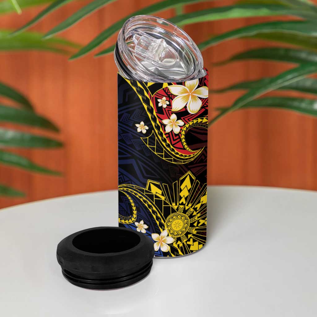 Philippines Spirit Tribal Sun Plumeria 4 in 1 Can Cooler Tumbler Red And Blue Polynesian Pattern LT01 - Polynesian Pride