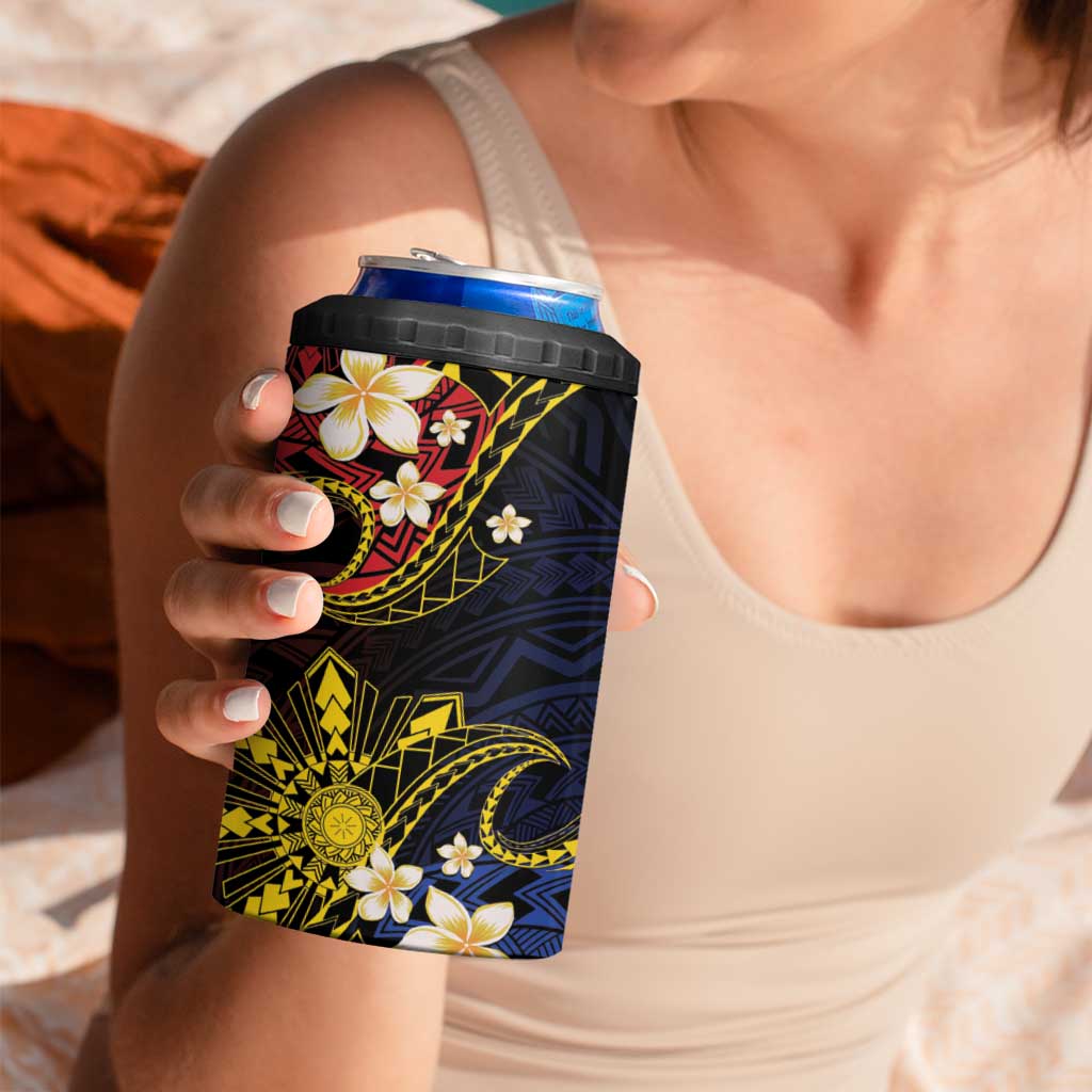 Philippines Spirit Tribal Sun Plumeria 4 in 1 Can Cooler Tumbler Red And Blue Polynesian Pattern LT01 - Polynesian Pride