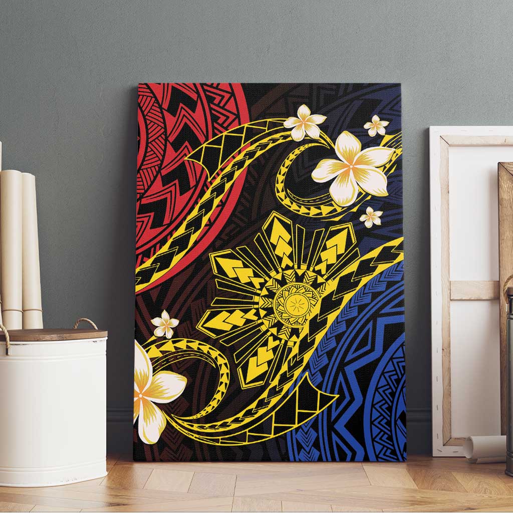 Philippines Spirit Tribal Sun Plumeria Canvas Wall Art Red And Blue Polynesian Pattern