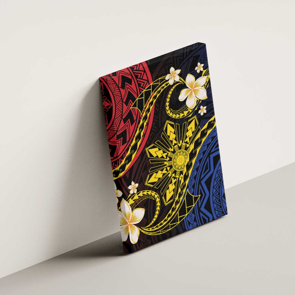 Philippines Spirit Tribal Sun Plumeria Canvas Wall Art Red And Blue Polynesian Pattern