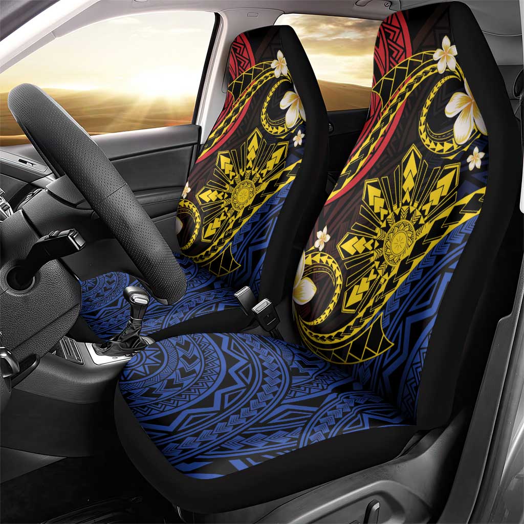 Philippines Spirit Tribal Sun Plumeria Car Seat Cover Red And Blue Polynesian Pattern