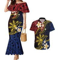 Philippines Spirit Tribal Sun Plumeria Couples Matching Mermaid Dress and Hawaiian Shirt Red And Blue Polynesian Pattern