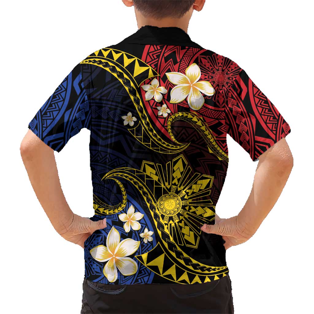 Philippines Spirit Tribal Sun Plumeria Family Matching Short Sleeve Bodycon Dress and Hawaiian Shirt Red And Blue Polynesian Pattern