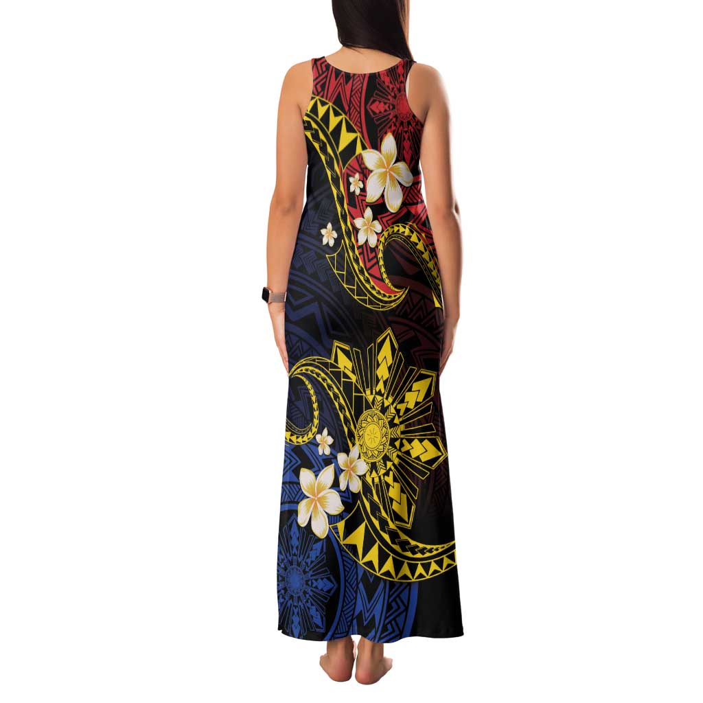 Philippines Spirit Tribal Sun Plumeria Family Matching Tank Maxi Dress and Hawaiian Shirt Red And Blue Polynesian Pattern