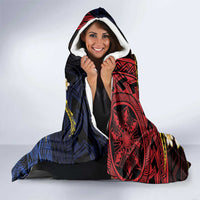Philippines Spirit Tribal Sun Plumeria Hooded Blanket Red And Blue Polynesian Pattern