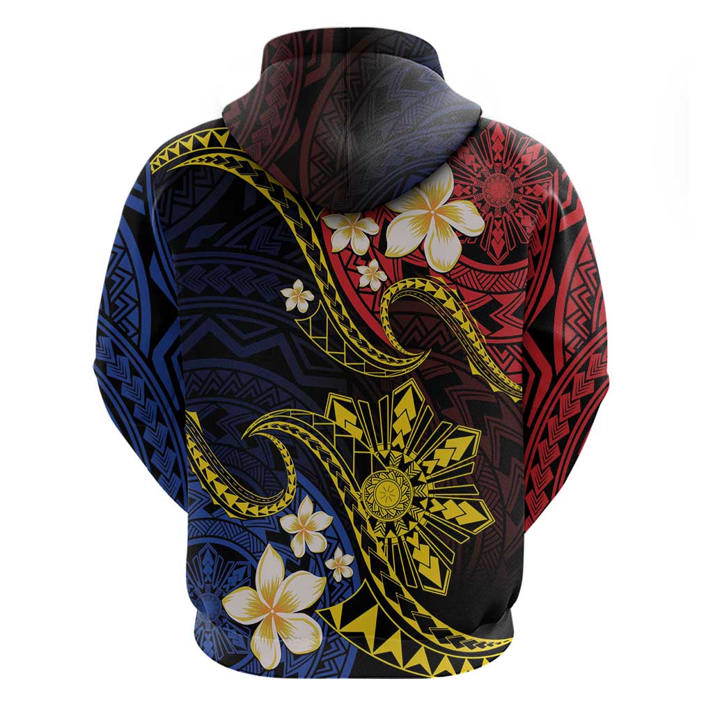 Philippines Spirit Tribal Sun Plumeria Hoodie Red And Blue Polynesian Pattern