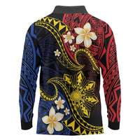 Philippines Spirit Tribal Sun Plumeria Long Sleeve Polo Shirt Red And Blue Polynesian Pattern