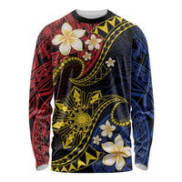 Philippines Spirit Tribal Sun Plumeria Long Sleeve Shirt Red And Blue Polynesian Pattern