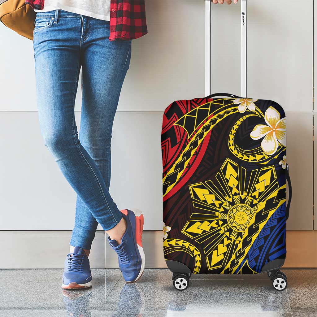 Philippines Spirit Tribal Sun Plumeria Luggage Cover Red And Blue Polynesian Pattern