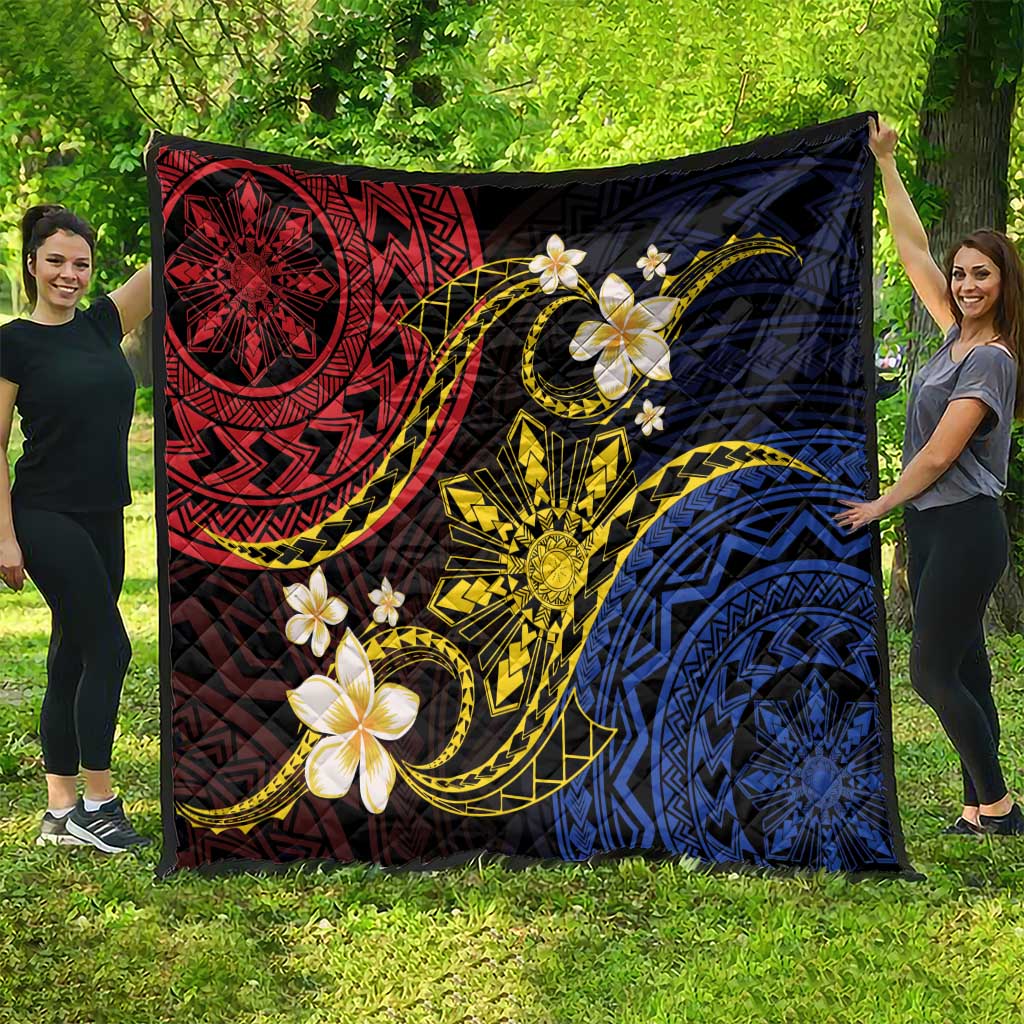 Philippines Spirit Tribal Sun Plumeria Quilt Red And Blue Polynesian Pattern
