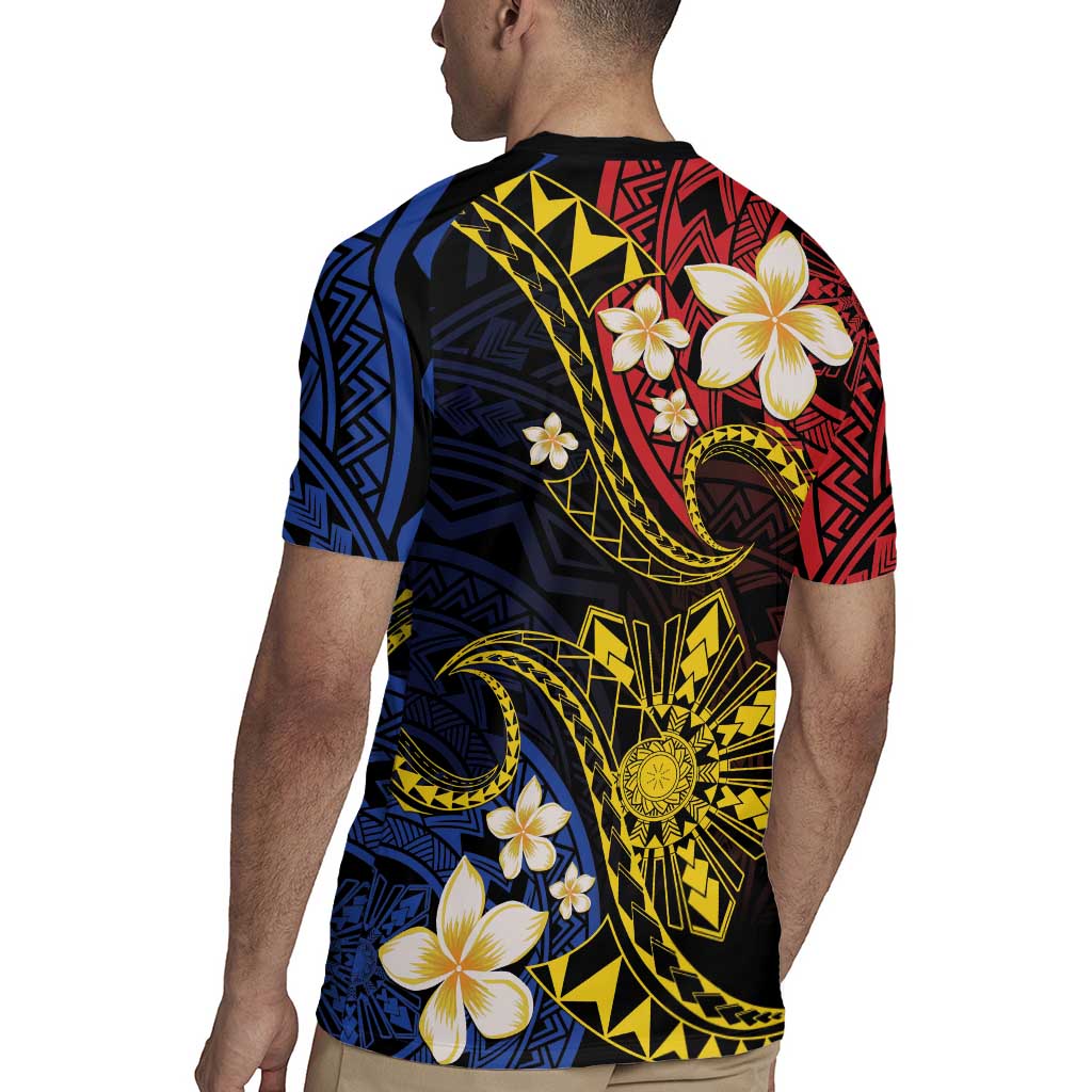 Philippines Spirit Tribal Sun Plumeria Rugby Jersey Red And Blue Polynesian Pattern