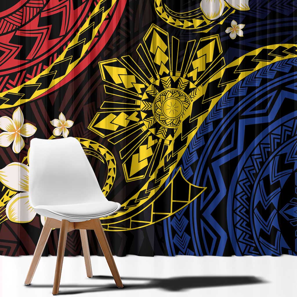 Philippines Spirit Tribal Sun Plumeria Window Curtain Red And Blue Polynesian Pattern LT01 - Polynesian Pride