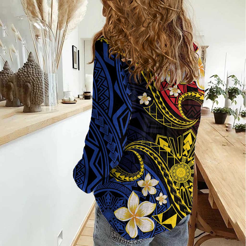 Philippines Spirit Tribal Sun Plumeria Women Casual Shirt Red And Blue Polynesian Pattern