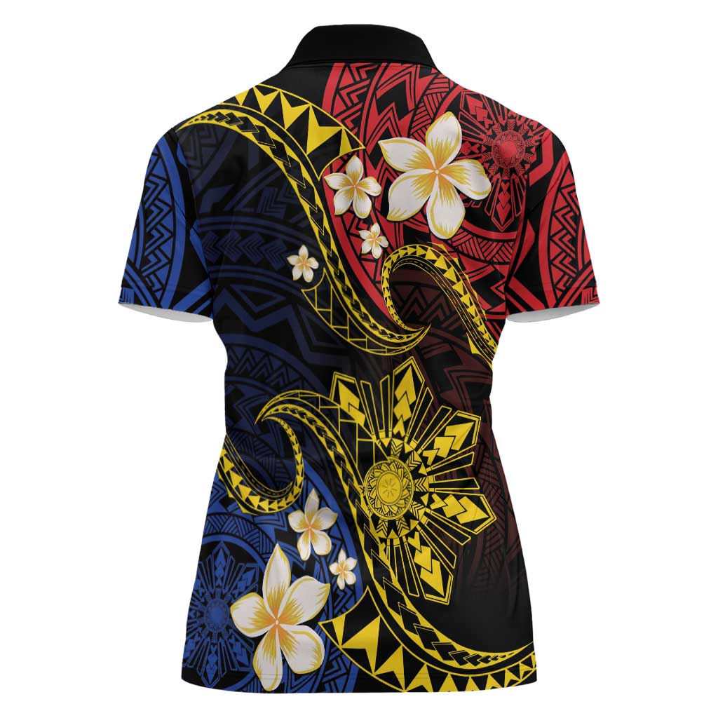 Philippines Spirit Tribal Sun Plumeria Women Polo Shirt Red And Blue Polynesian Pattern