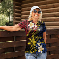 Philippines Spirit Tribal Sun Plumeria Women Polo Shirt Red And Blue Polynesian Pattern