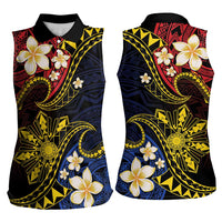 Philippines Spirit Tribal Sun Plumeria Women Sleeveless Polo Shirt Red And Blue Polynesian Pattern