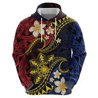 Philippines Spirit Tribal Sun Plumeria Zip Hoodie Red And Blue Polynesian Pattern