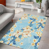 Hawaii Hibiscus Plumeria Blue Area Rug Polynesian Pattern