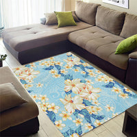 Hawaii Hibiscus Plumeria Blue Area Rug Polynesian Pattern