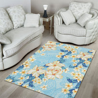 Hawaii Hibiscus Plumeria Blue Area Rug Polynesian Pattern