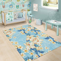 Hawaii Hibiscus Plumeria Blue Area Rug Polynesian Pattern