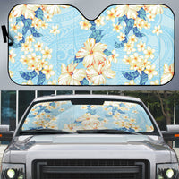 Hawaii Hibiscus Plumeria Blue Auto Sun Shade Polynesian Pattern
