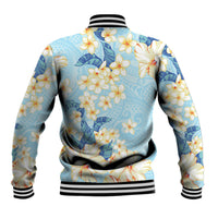Hawaii Hibiscus Plumeria Blue Baseball Jacket Polynesian Pattern