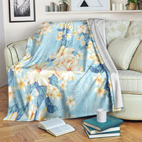 Hawaii Hibiscus Plumeria Blue Blanket Polynesian Pattern