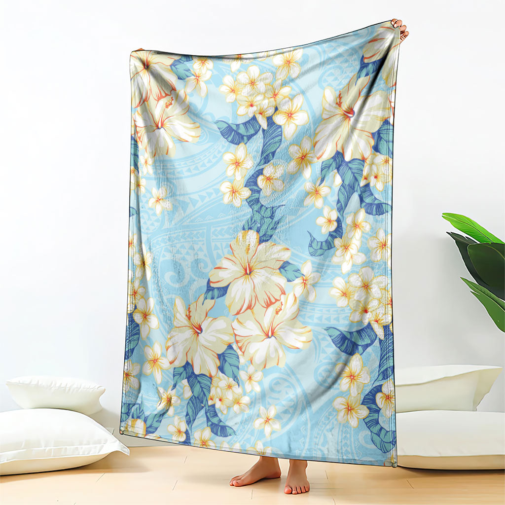 Hawaii Hibiscus Plumeria Blue Blanket Polynesian Pattern