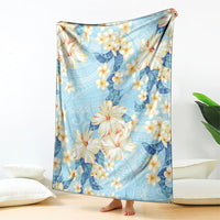 Hawaii Hibiscus Plumeria Blue Blanket Polynesian Pattern