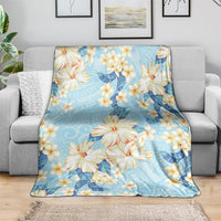 Hawaii Hibiscus Plumeria Blue Blanket Polynesian Pattern