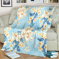 Hawaii Hibiscus Plumeria Blue Blanket Polynesian Pattern