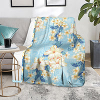Hawaii Hibiscus Plumeria Blue Blanket Polynesian Pattern
