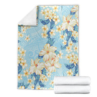 Hawaii Hibiscus Plumeria Blue Blanket Polynesian Pattern