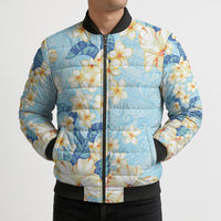 Hawaii Hibiscus Plumeria Blue Bomber Puffer Jacket Polynesian Pattern