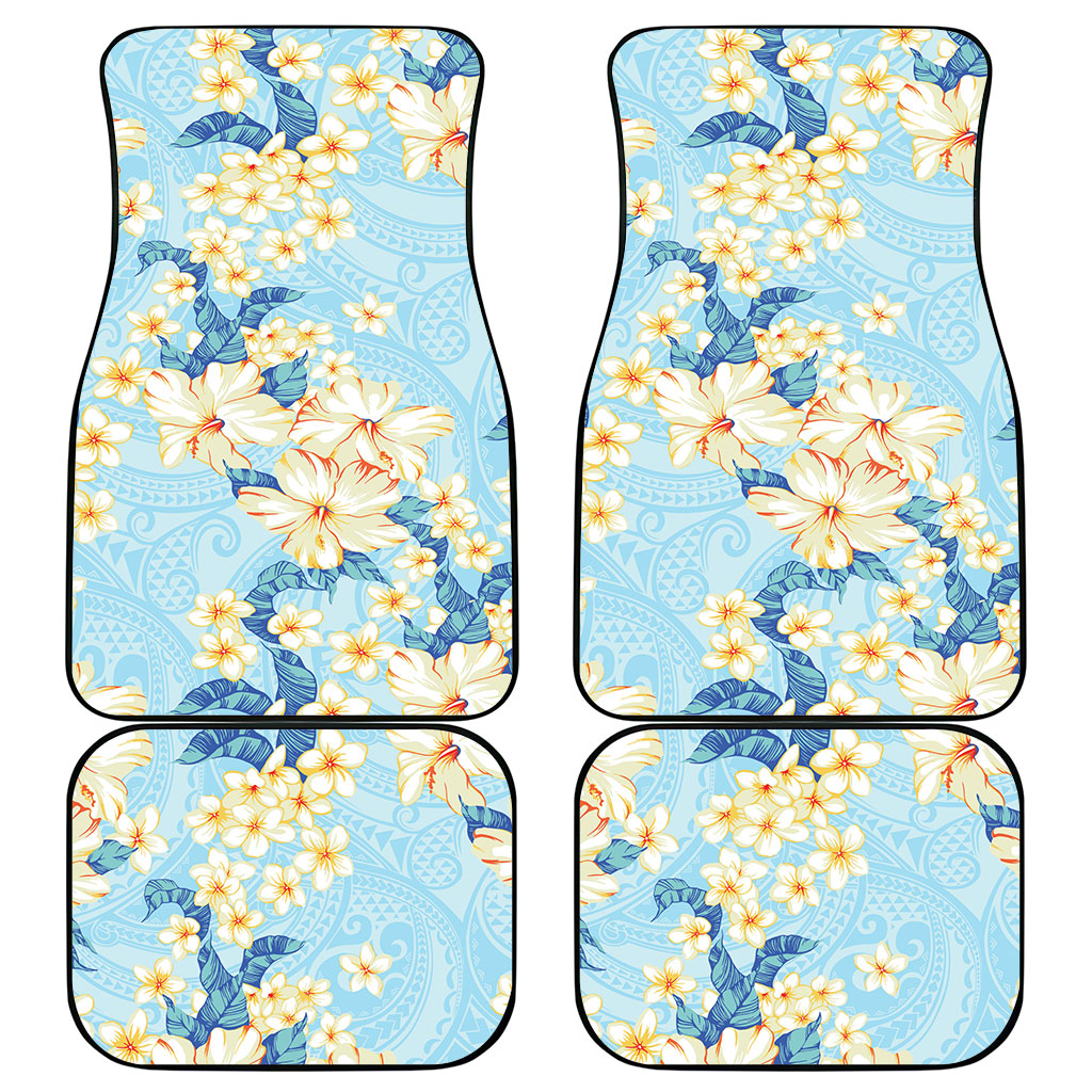 Hawaii Hibiscus Plumeria Blue Car Mats Polynesian Pattern