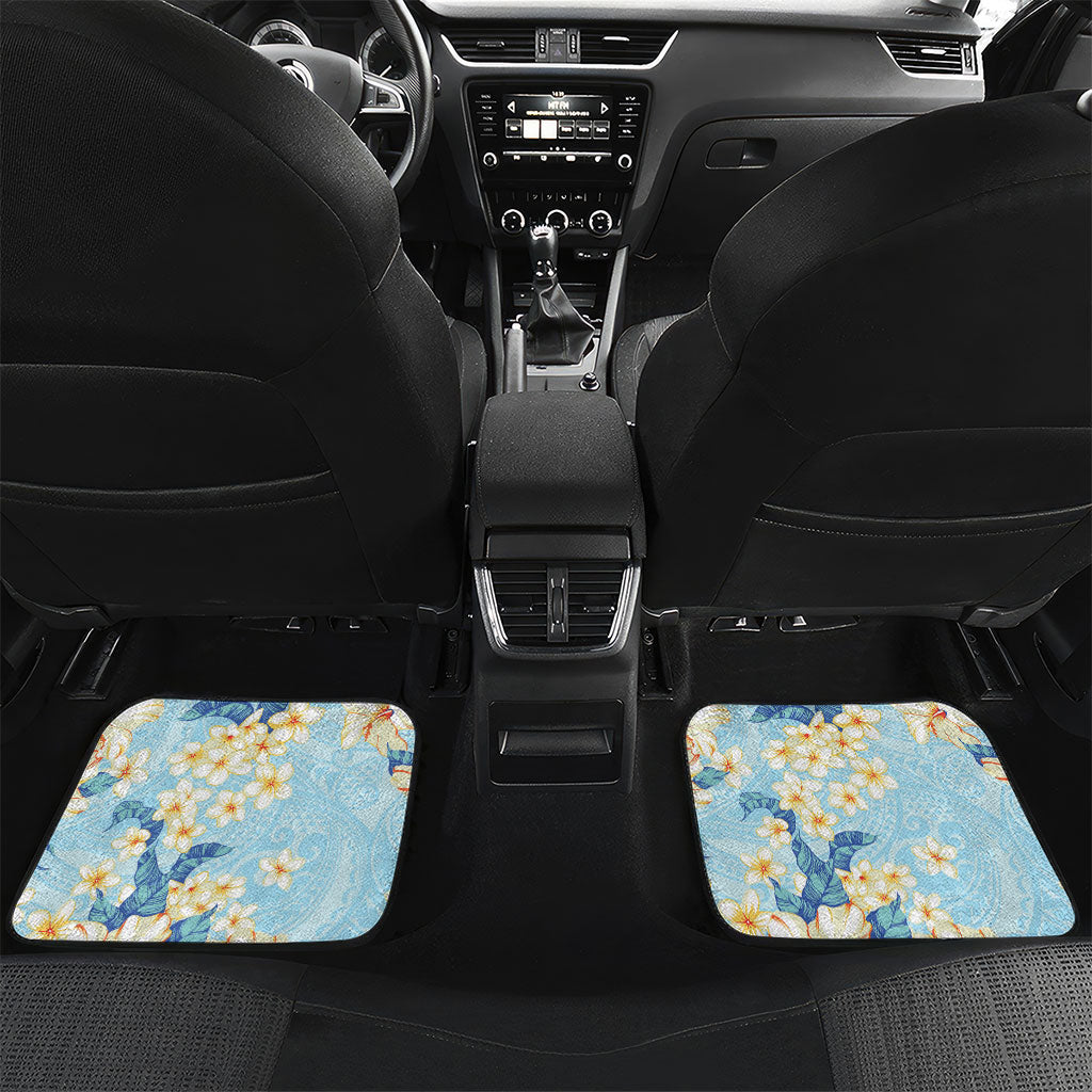 Hawaii Hibiscus Plumeria Blue Car Mats Polynesian Pattern