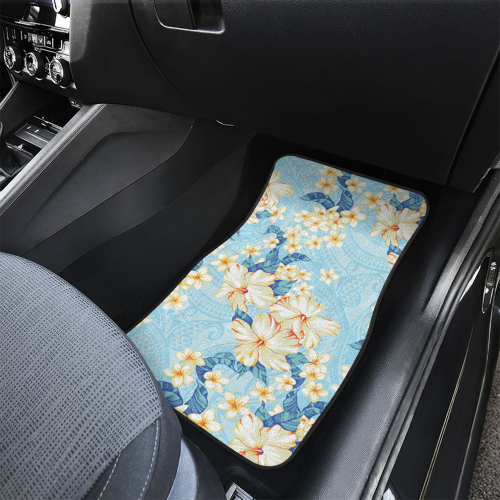 Hawaii Hibiscus Plumeria Blue Car Mats Polynesian Pattern