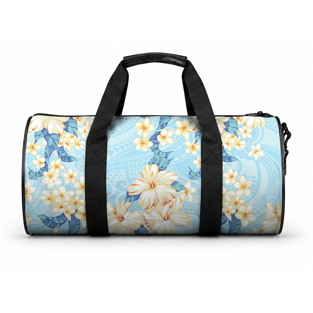 Hawaii Hibiscus Plumeria Blue Duffle Bag Polynesian Pattern
