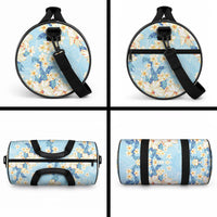 Hawaii Hibiscus Plumeria Blue Duffle Bag Polynesian Pattern
