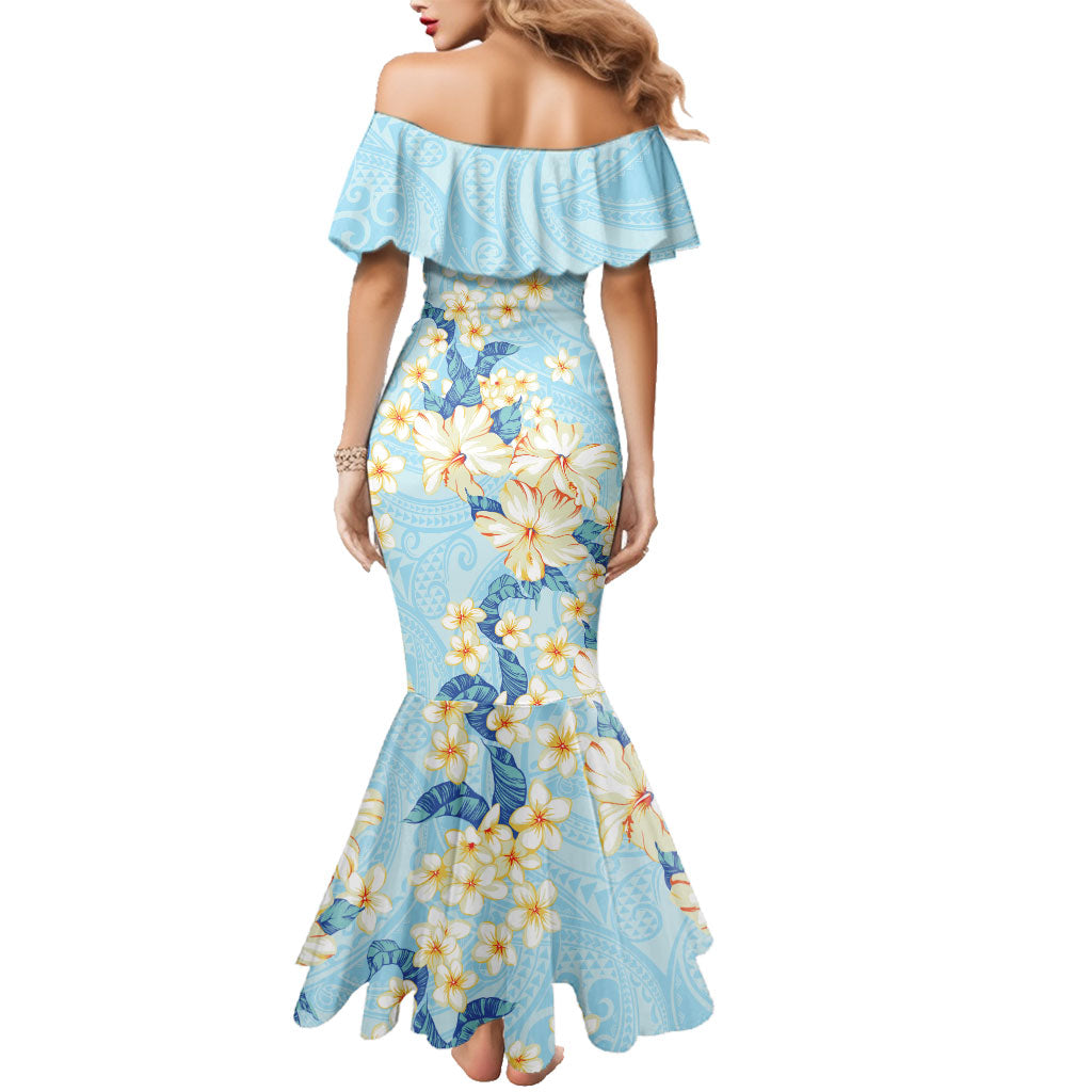 Hawaii Hibiscus Plumeria Blue Family Matching Mermaid Dress and Hawaiian Shirt Polynesian Pattern LT01 - Polynesian Pride